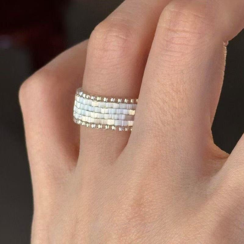 Glaze Bead Handmade String Ring Retro Minority Design High-grade Ring For Women
