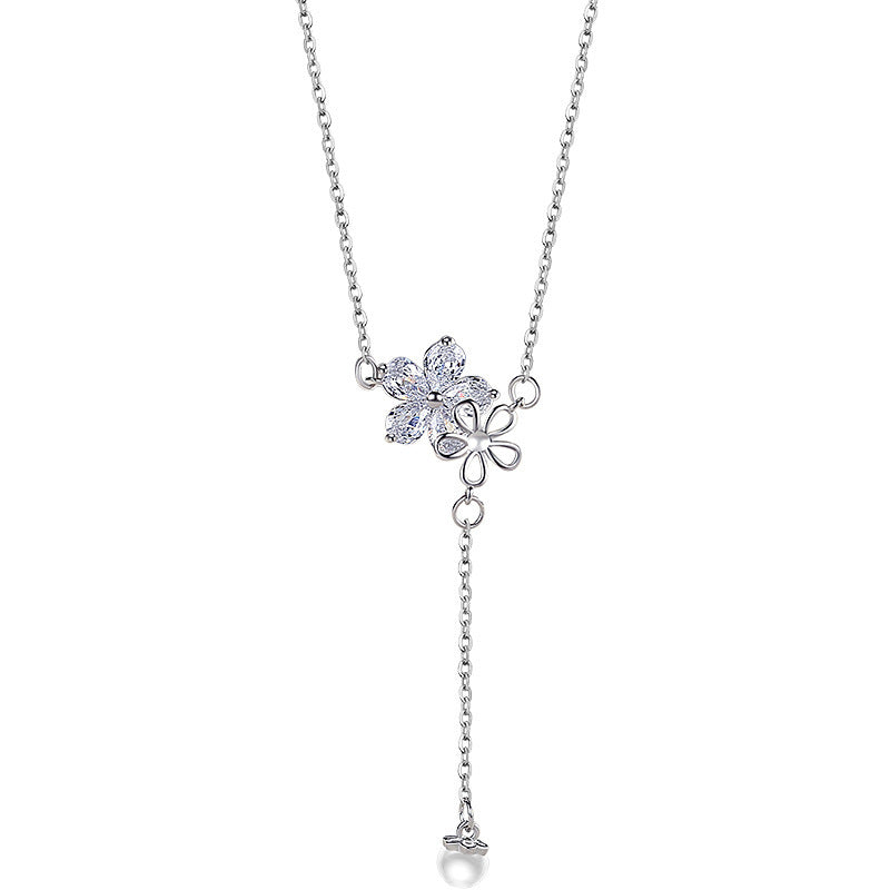 Women's Long Pearl Necklace Flower Tassel Temperament Personality