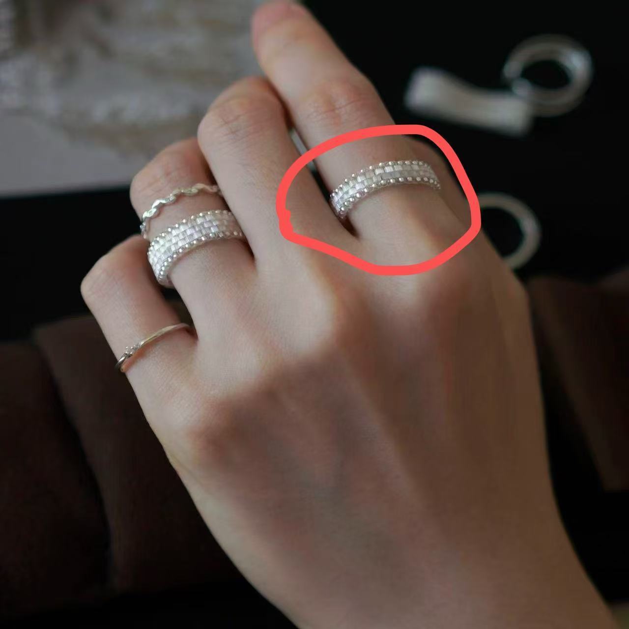 Glaze Bead Handmade String Ring Retro Minority Design High-grade Ring For Women