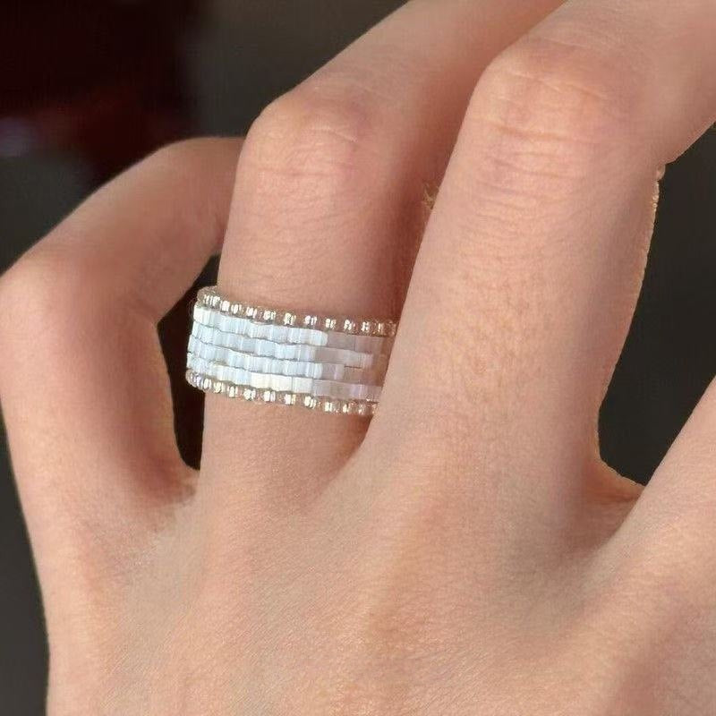 Glaze Bead Handmade String Ring Retro Minority Design High-grade Ring For Women