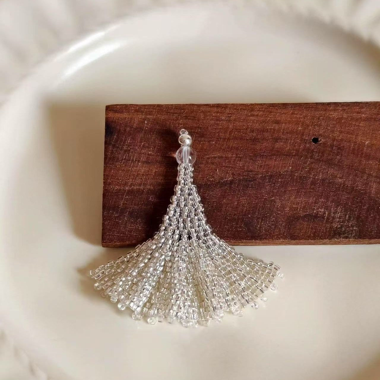 Clear Bead Woven Girl's Skirt Beaded Earrings