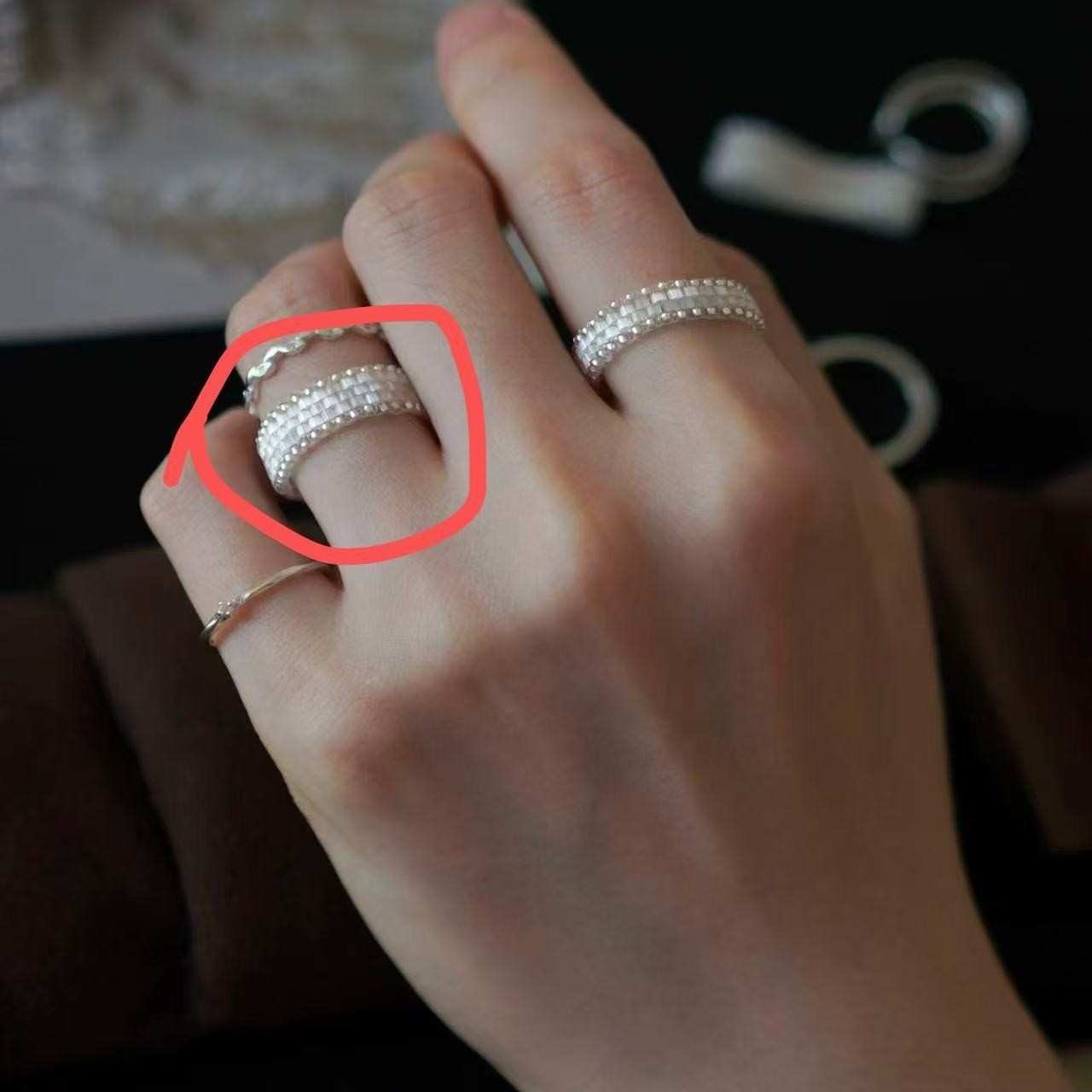 Glaze Bead Handmade String Ring Retro Minority Design High-grade Ring For Women