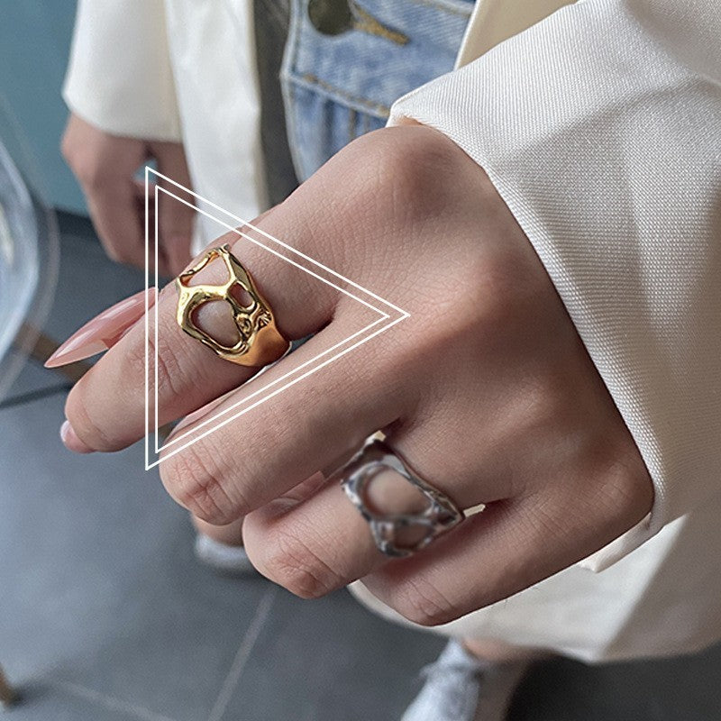 Small Design Sense Temperament Hollow Ring Female Irregular