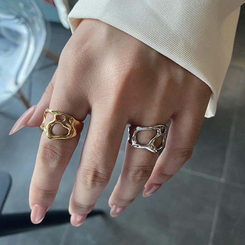 Small Design Sense Temperament Hollow Ring Female Irregular
