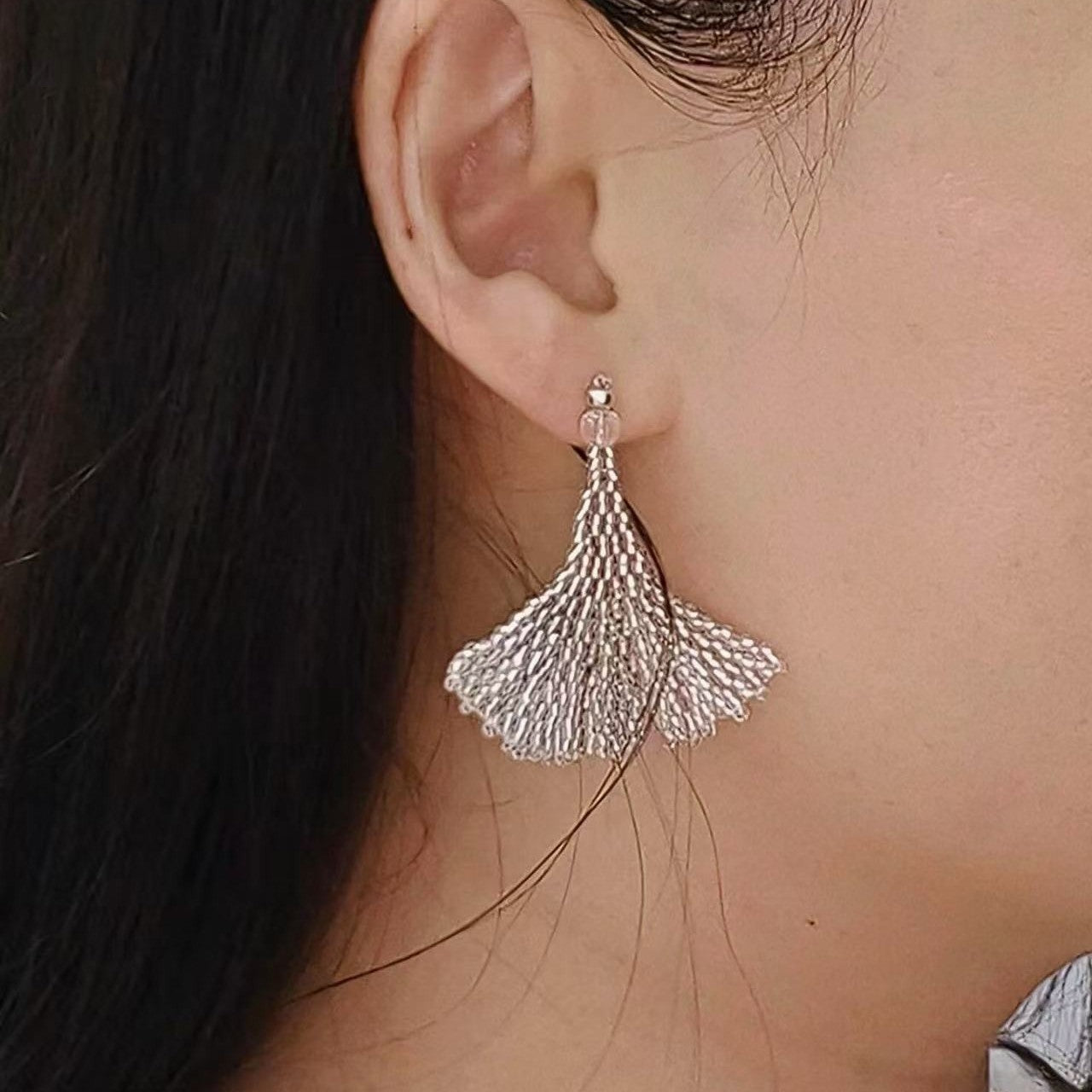 Clear Bead Woven Girl's Skirt Beaded Earrings