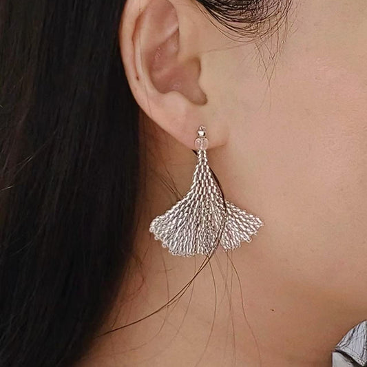 Clear Bead Woven Girl's Skirt Beaded Earrings