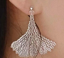 Clear Bead Woven Girl's Skirt Beaded Earrings